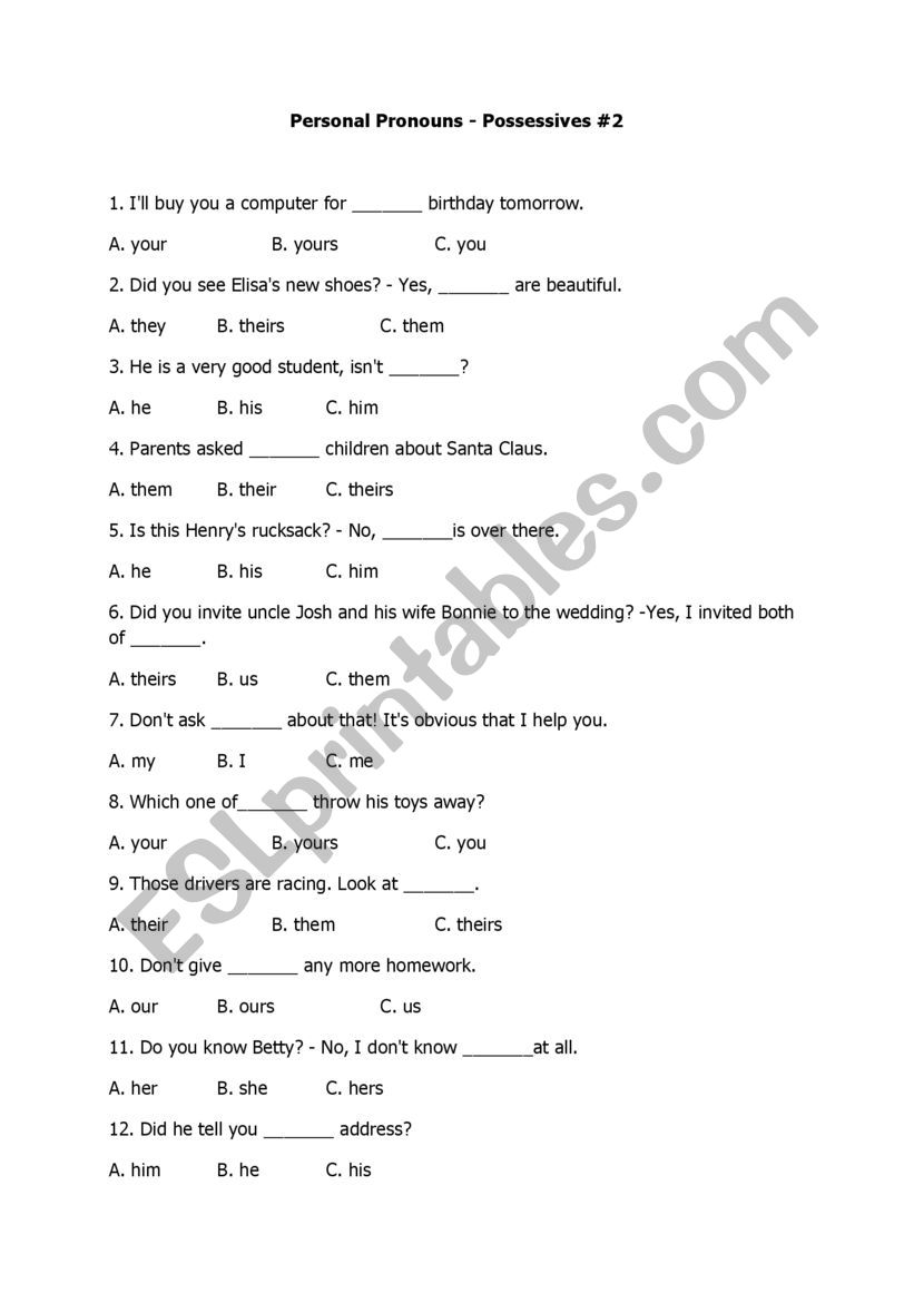 PERSONAL PRONOUNS worksheet