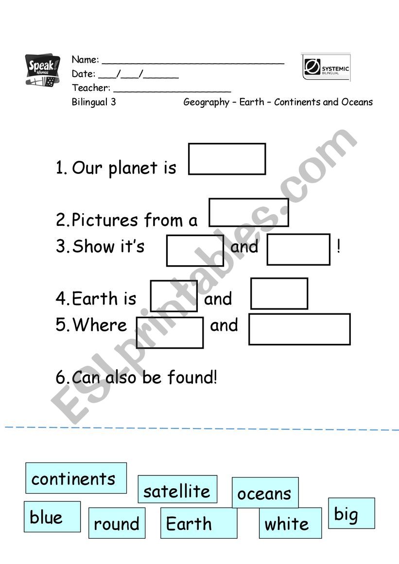 Planet Earth worksheet