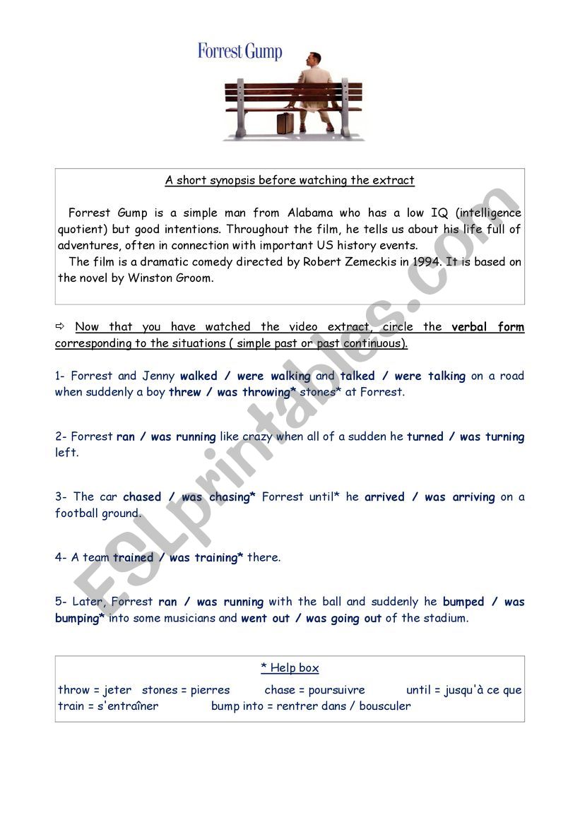 F Gump reading comprehension worksheet