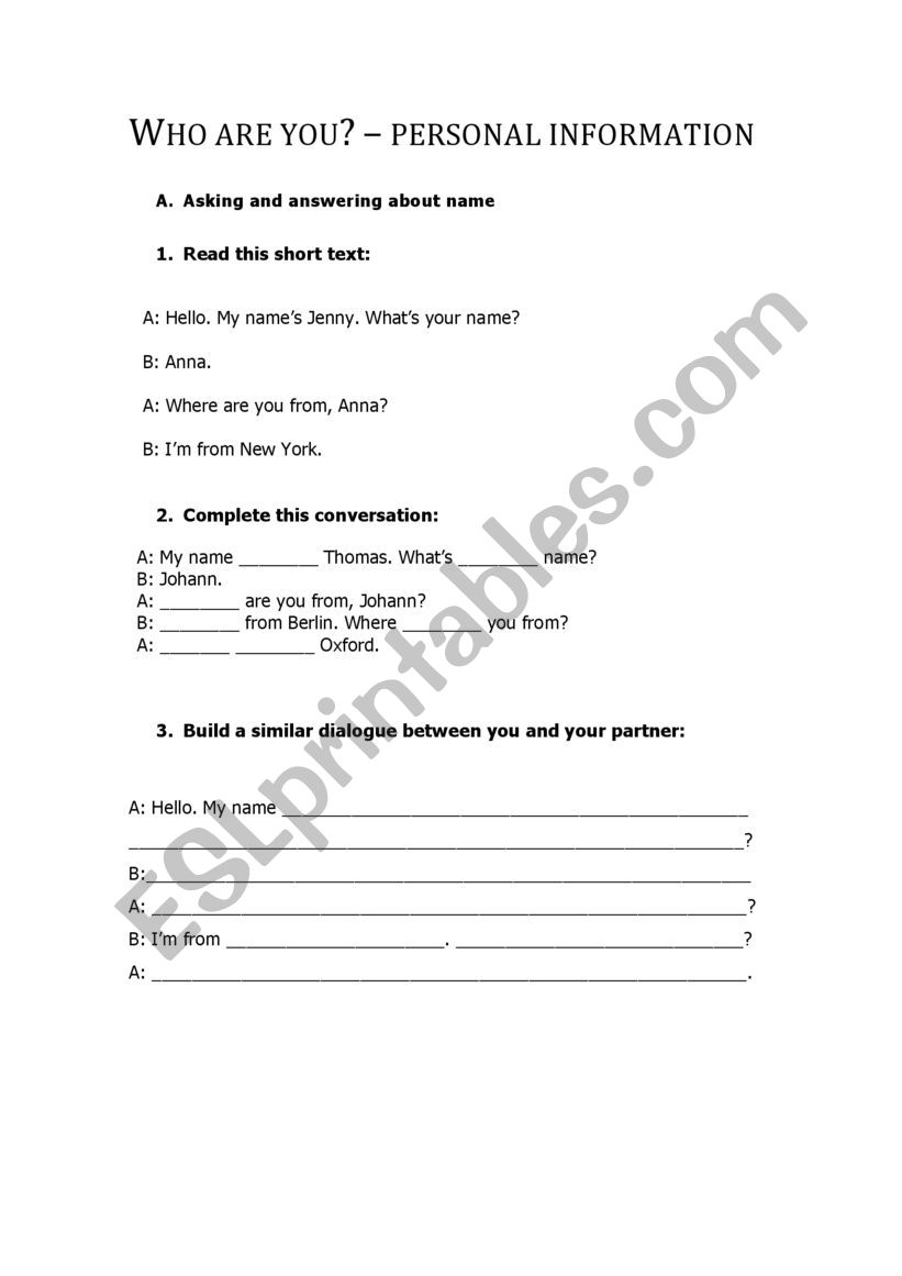 Who are you? worksheet