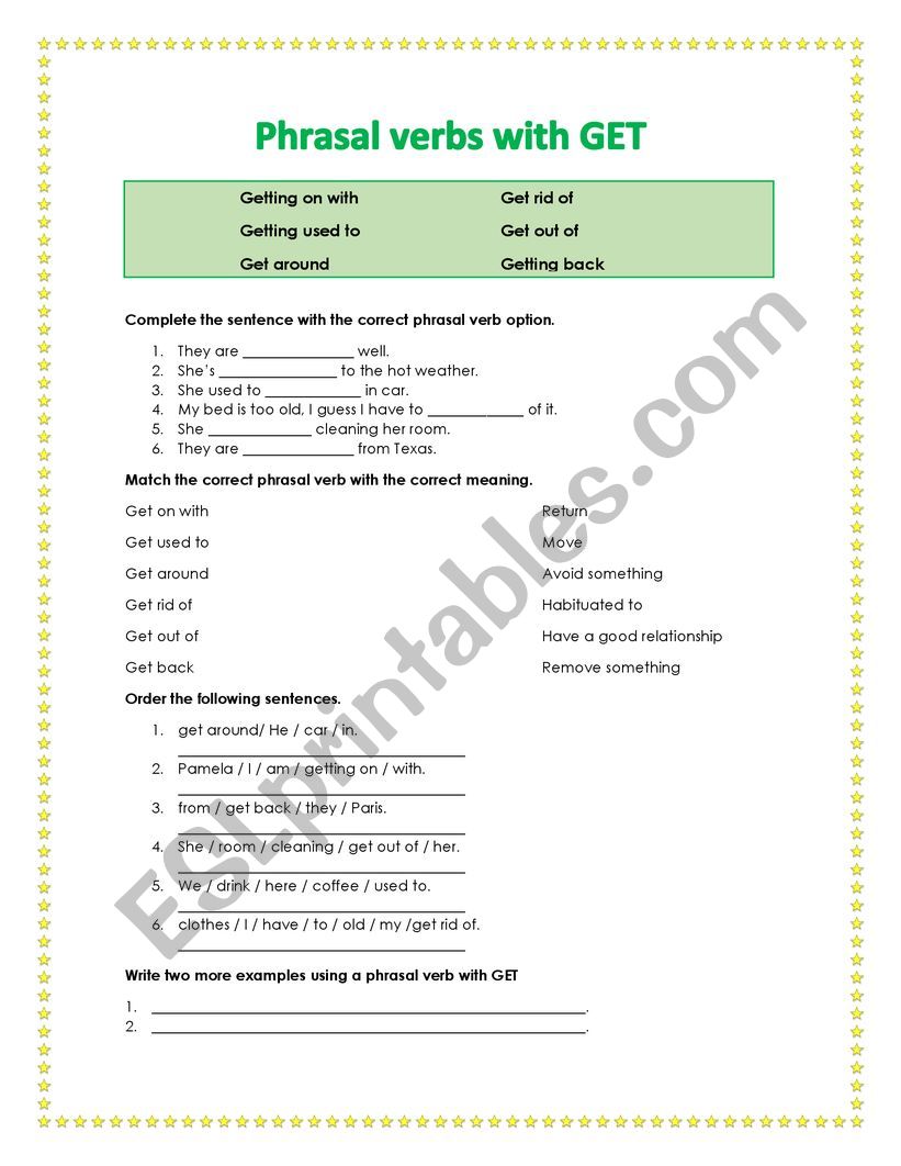 Phrasal verbs with GET worksheet
