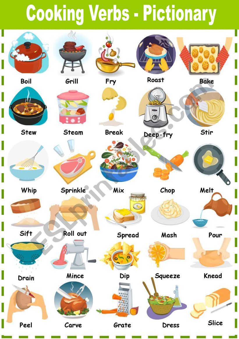 Cooking Verbs Pictionary worksheet