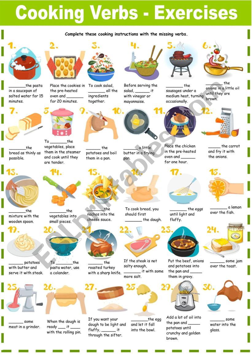 Cooking Verbs Exercises worksheet