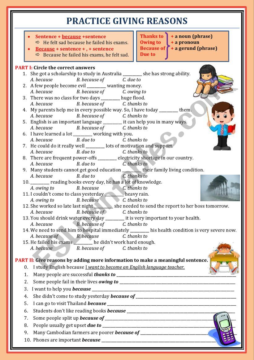 Giving reasons (beause) worksheet