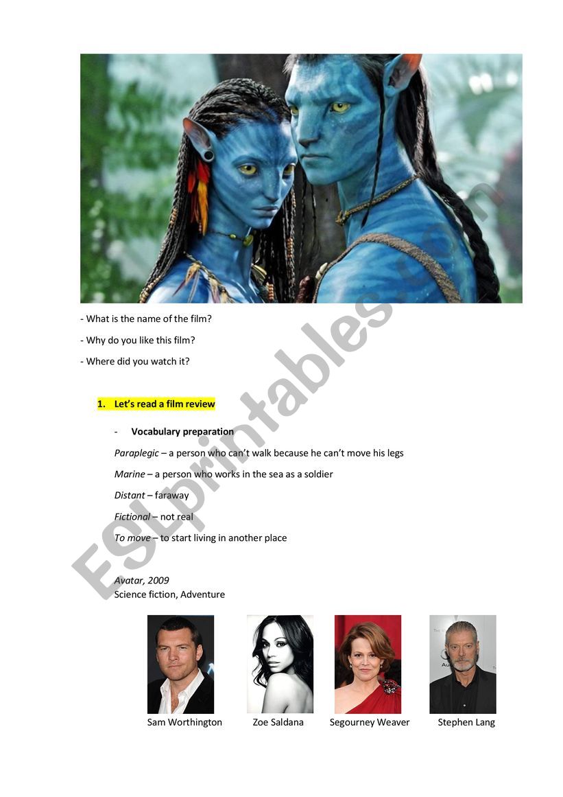 Avatar Present Simple worksheet