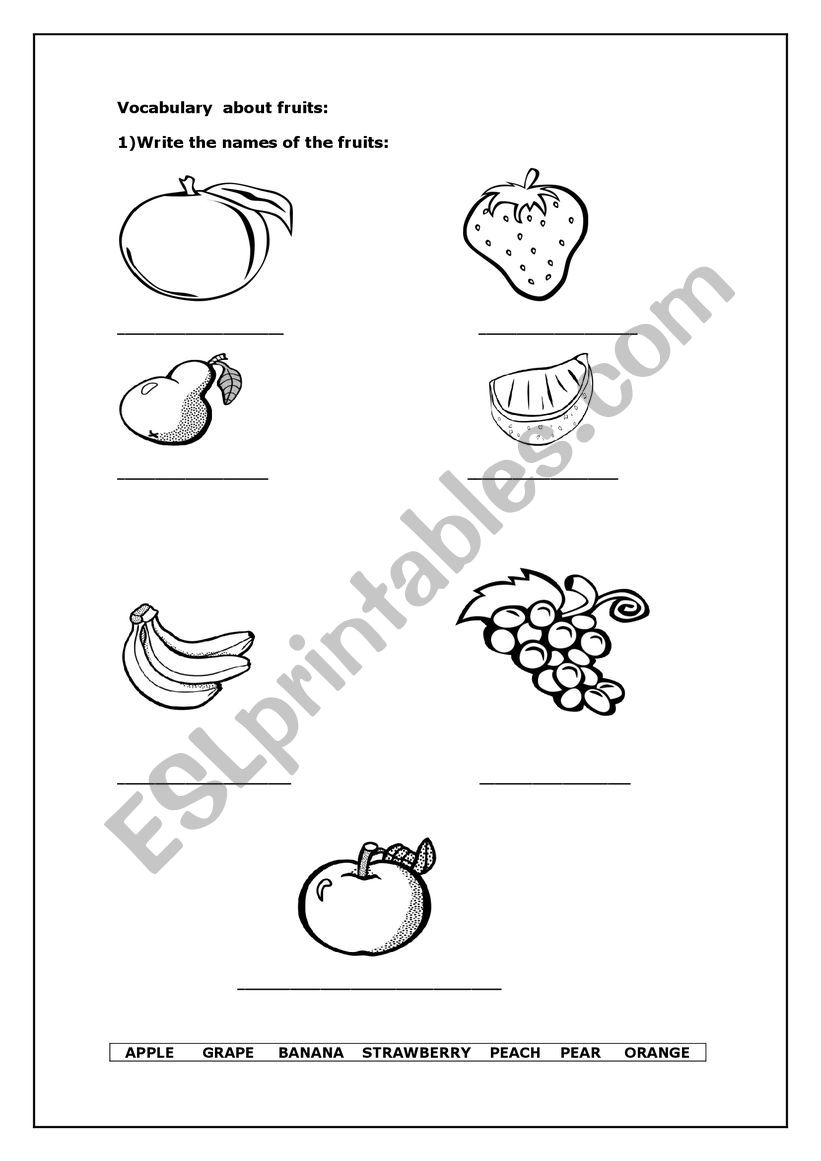 Vocabulary :Fruit worksheet