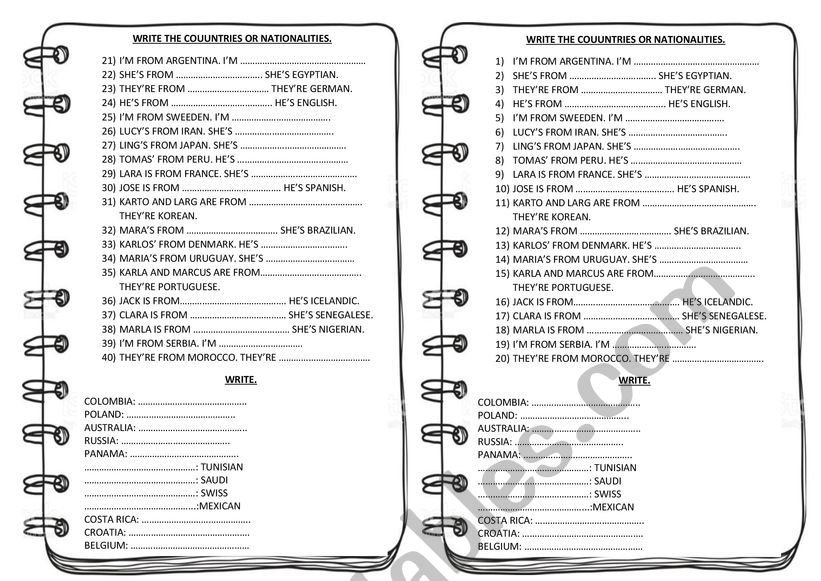 countries and nationalities worksheet