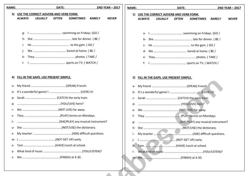 present simple worksheet