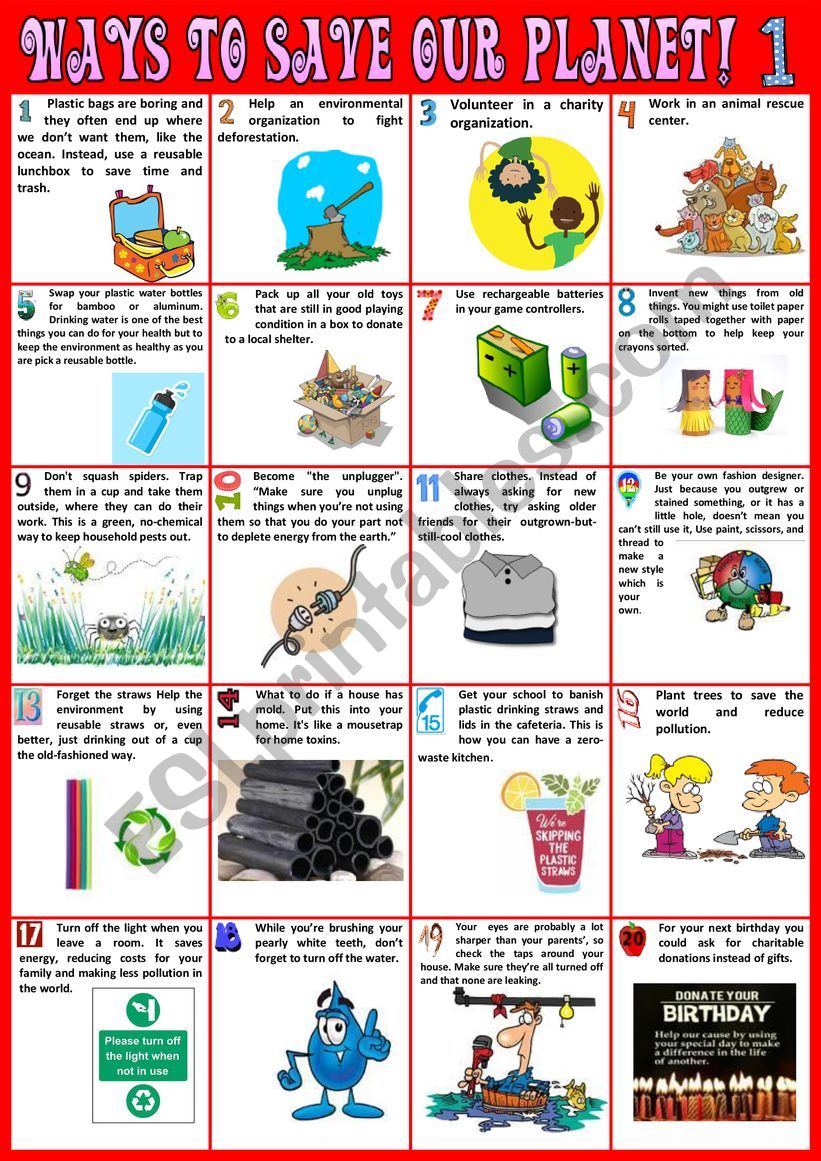 Ways you can save the planet 1 - Poster - Reading - Debating