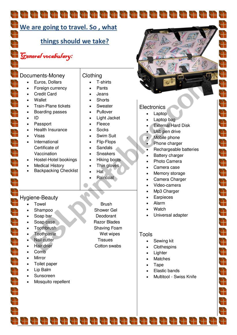 Travelling worksheet