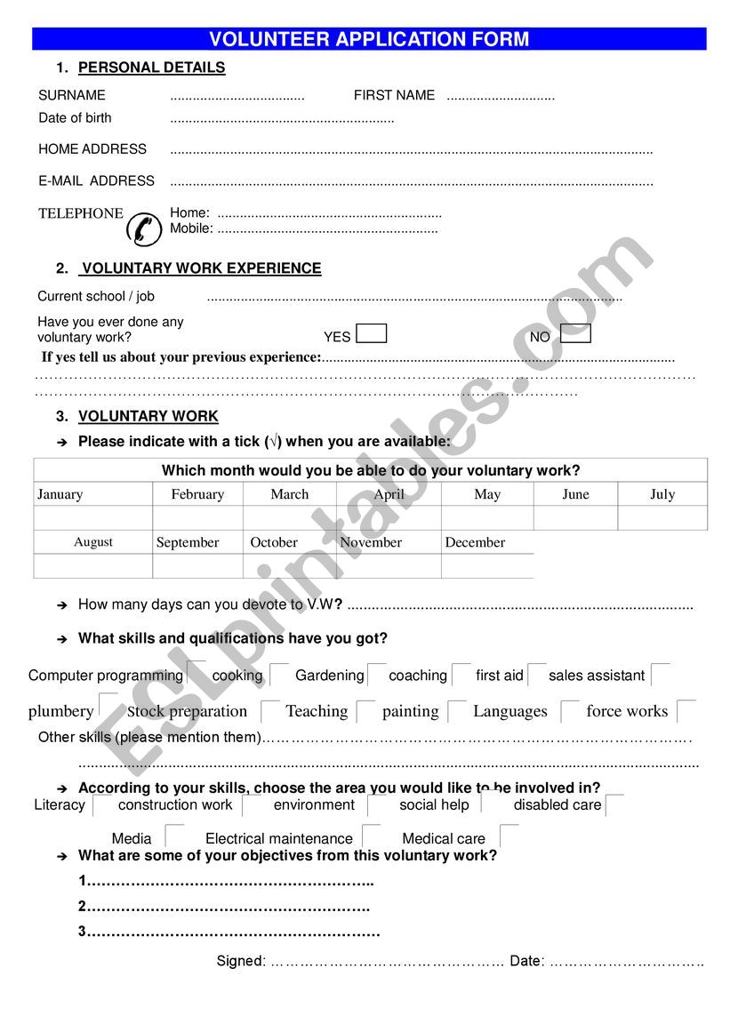 APPLICATION FORM worksheet