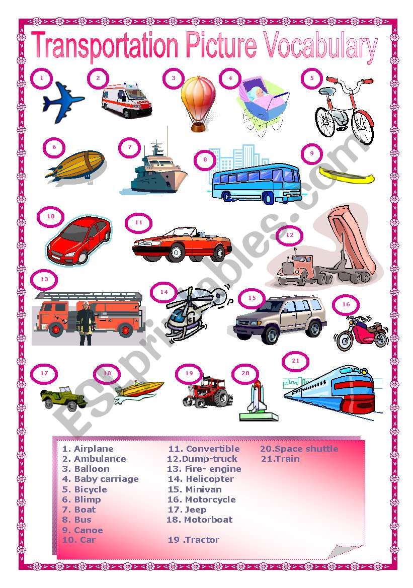 Transportation Picture Vocabulary