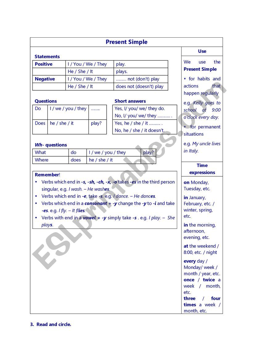Present simple worksheet