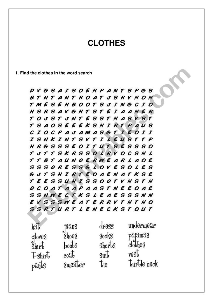 Clothes worksheet