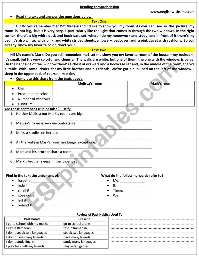 Reading Comprehension worksheet