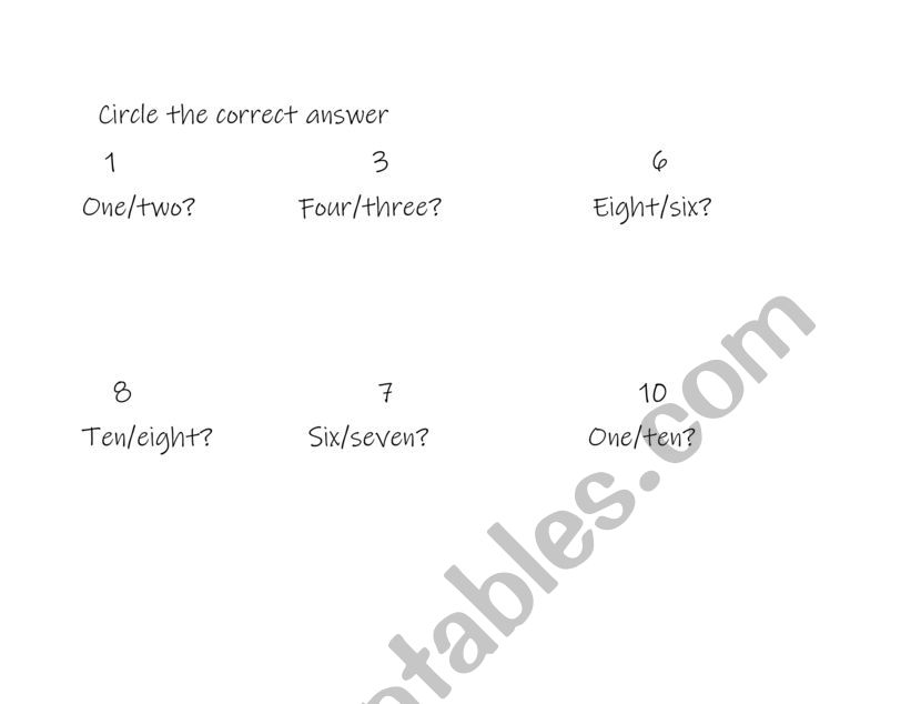 Numbers worksheet