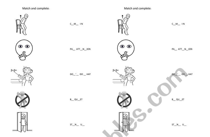 Comands worksheet