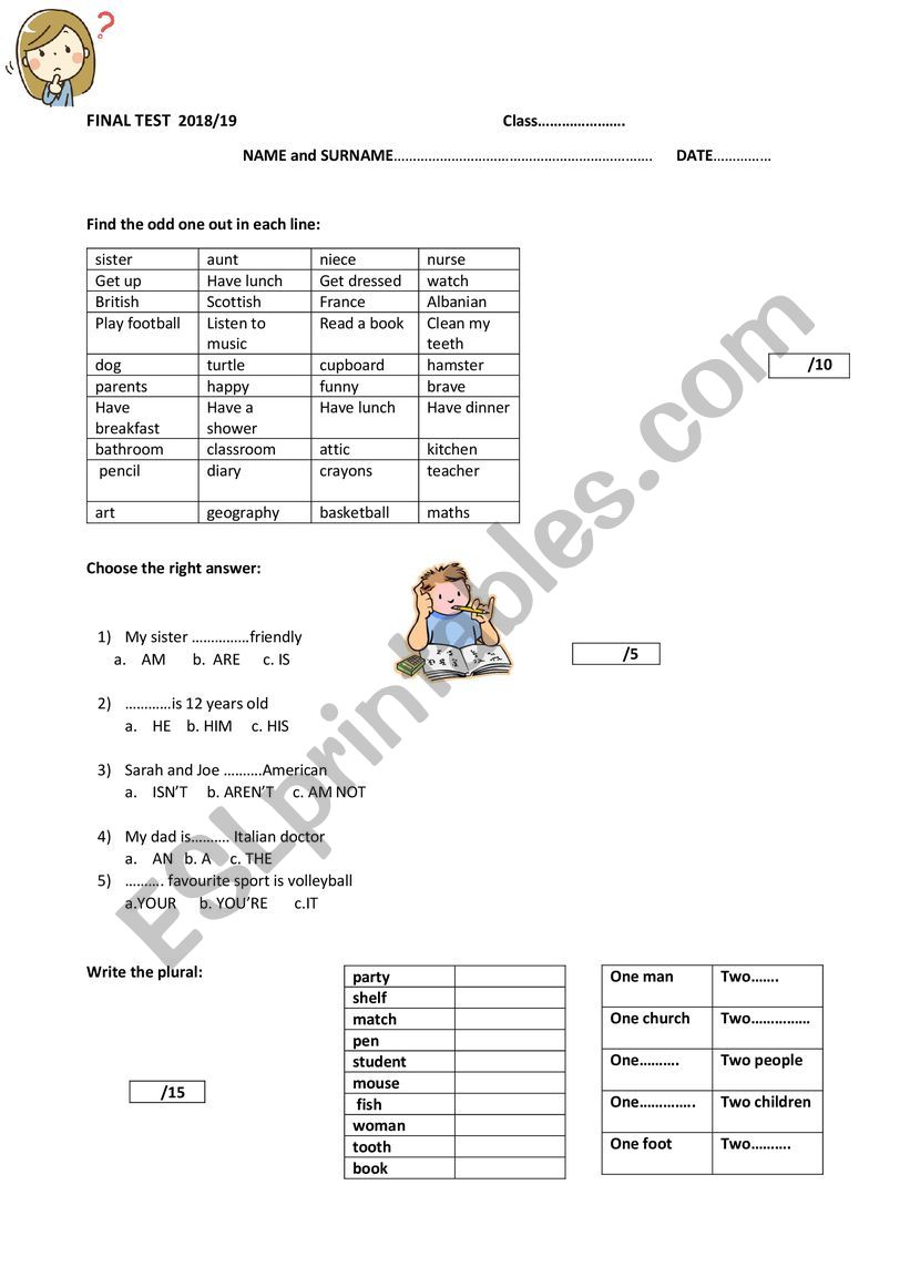 Final test for beginners (Years 7/8)