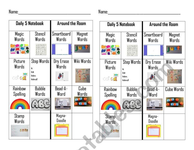 Center Spelling Choice List worksheet