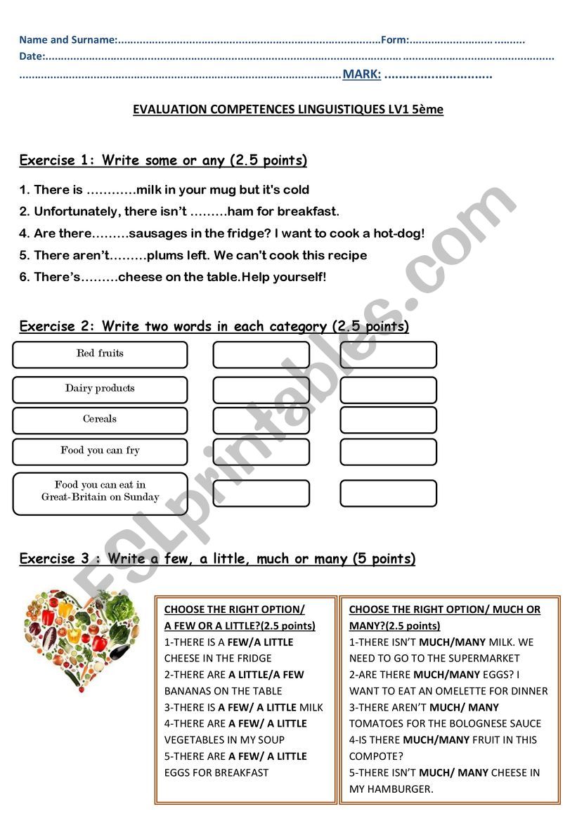 Food worksheet