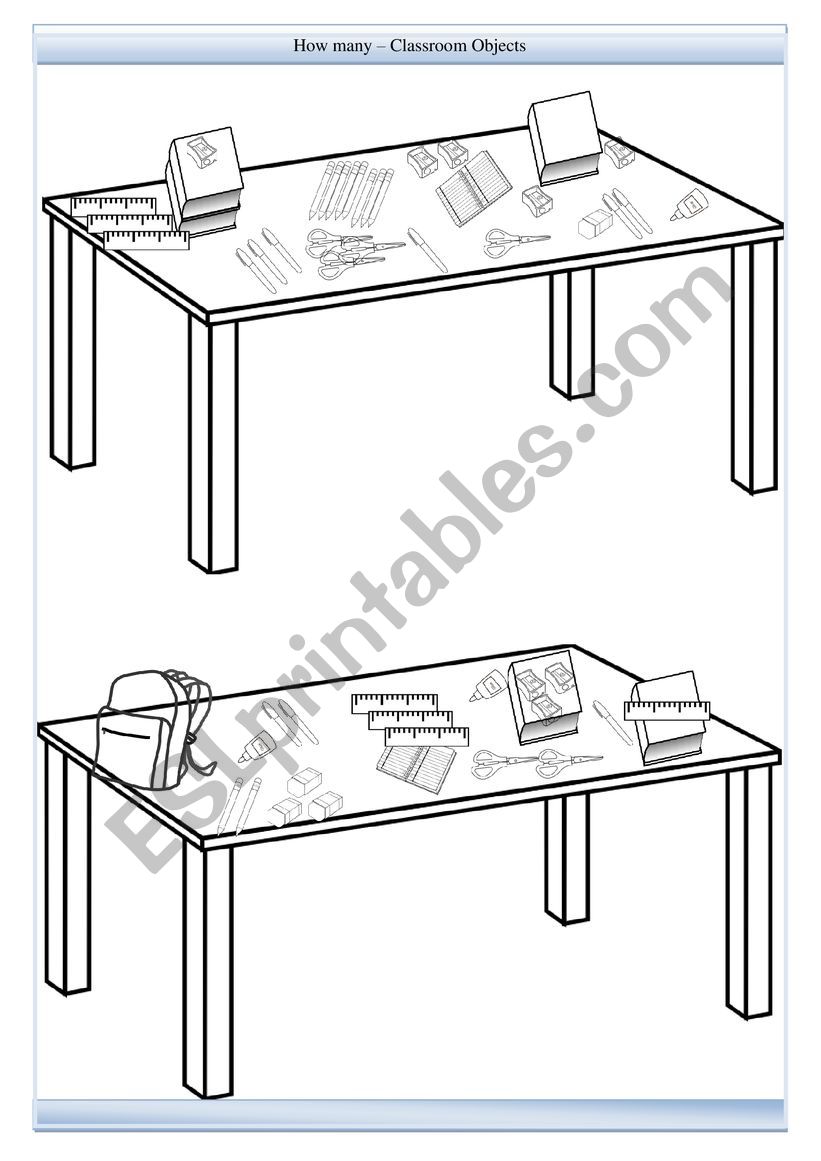 How many - Classroom Objects - Numbers worksheet