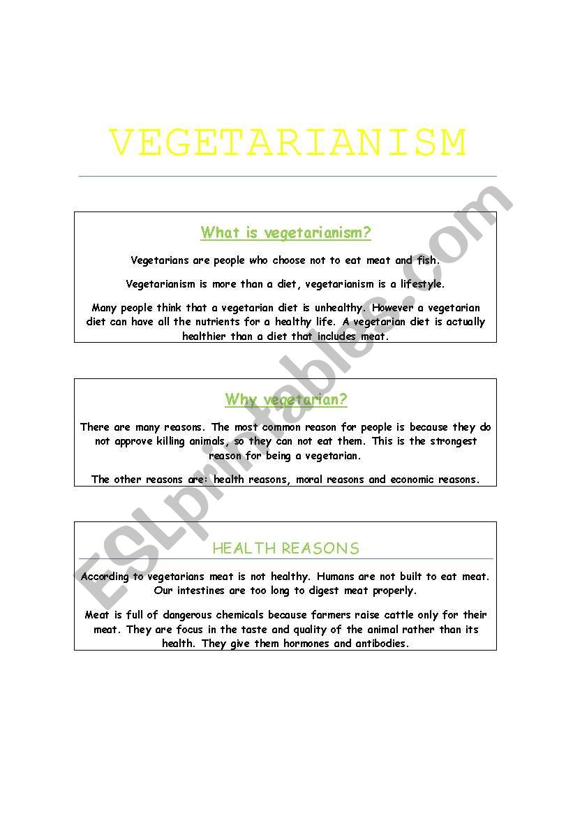 reading about vegetarianism worksheet