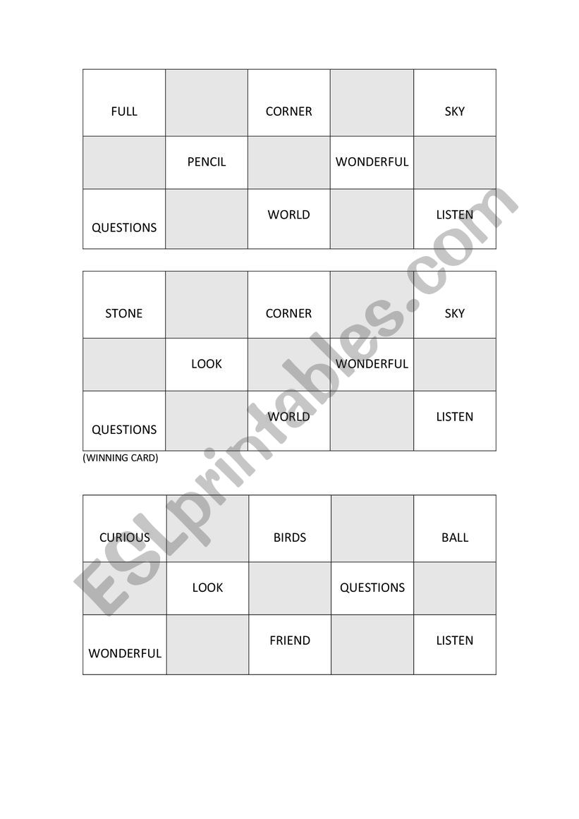 Lyrics Bingo worksheet