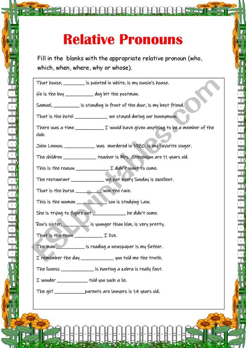 Relative pronouns worksheet