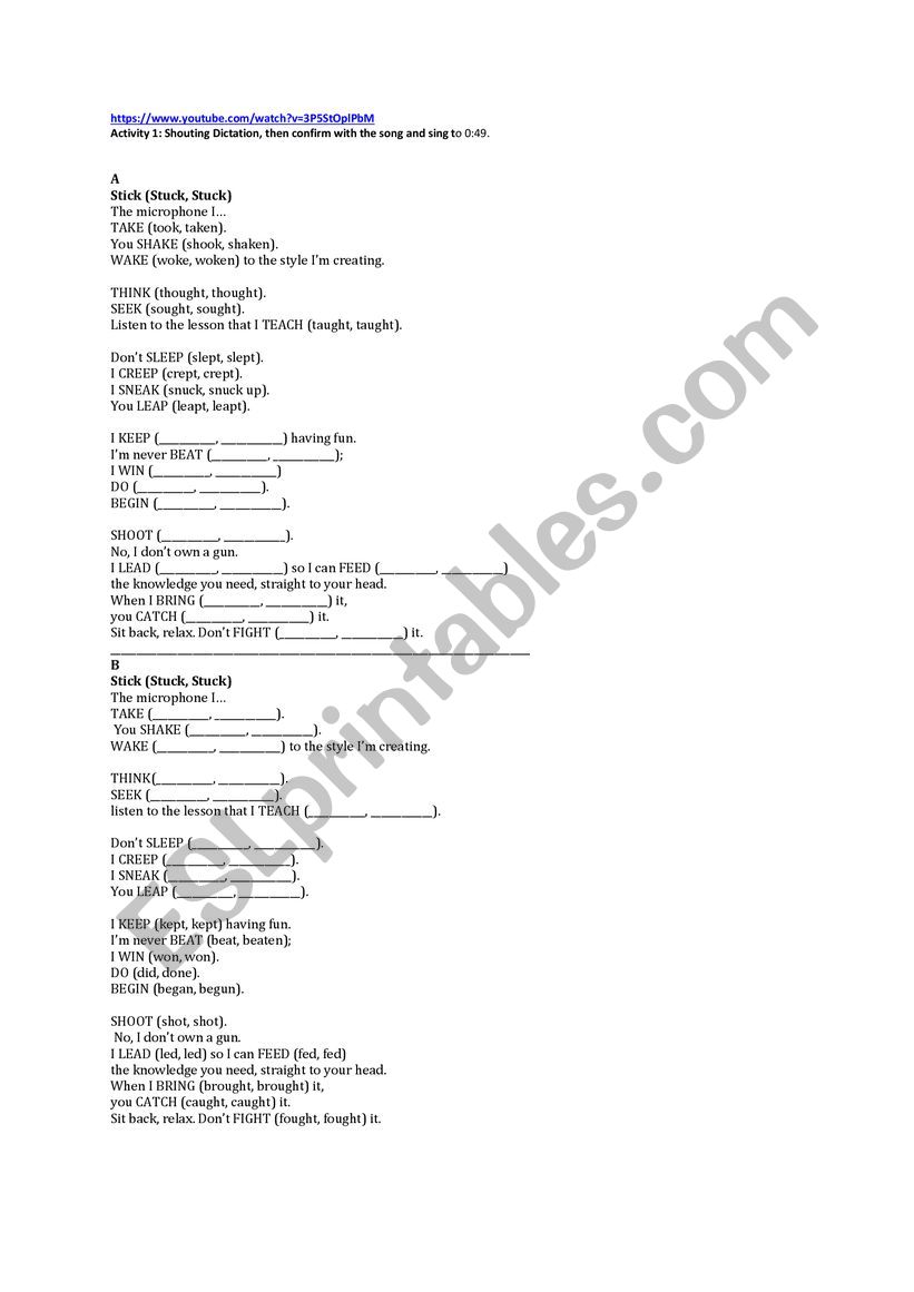 Irregular Verbs Rap Song - Stick Stuck Stuck