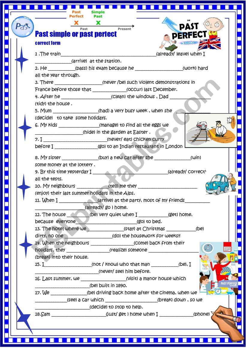 Past Simple Past Perfect ćwiczenia Past simple or past perfect : practice with KEY - ESL worksheet by