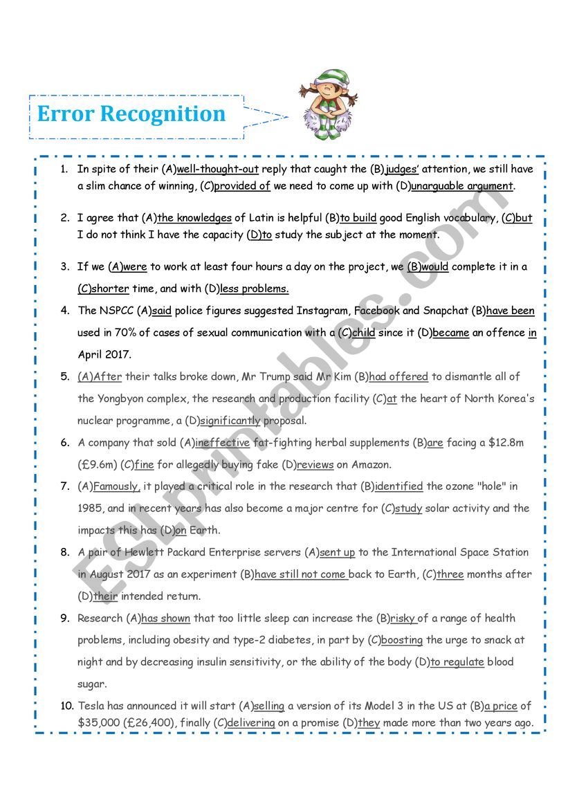 Error Recognition worksheet