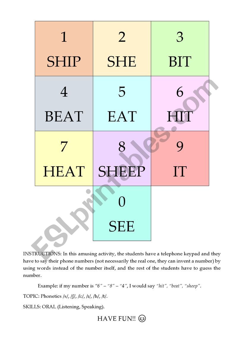 Phonetics GAME Telephone, English sounds