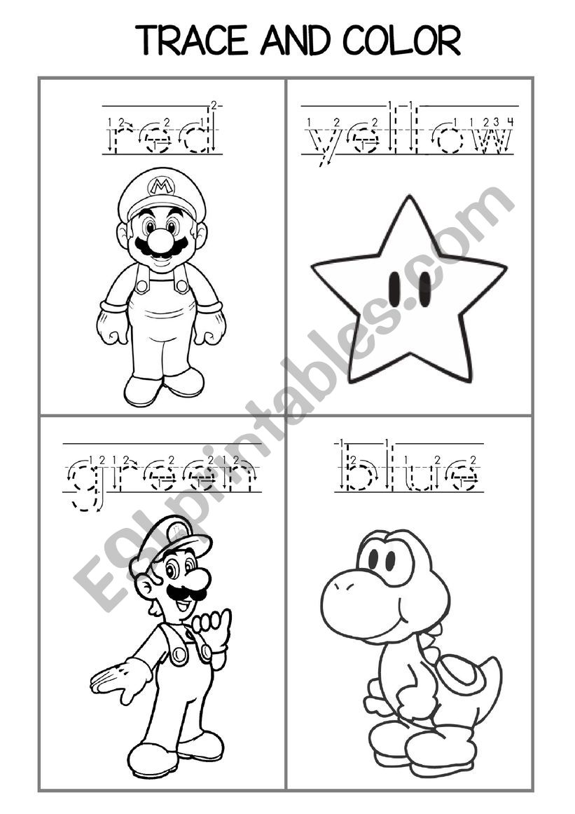 TRACE THE COLORS - SUPERMARIO worksheet