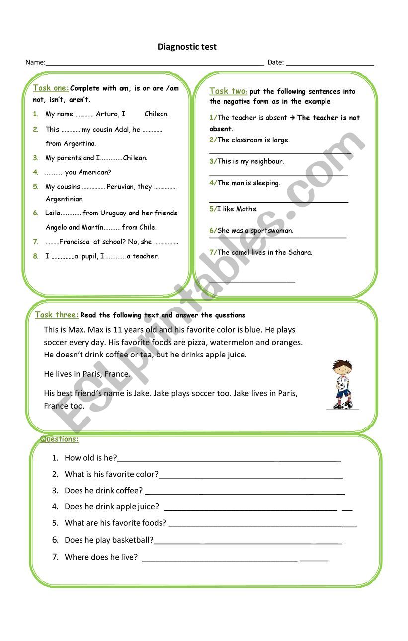 Diagnostic test worksheet