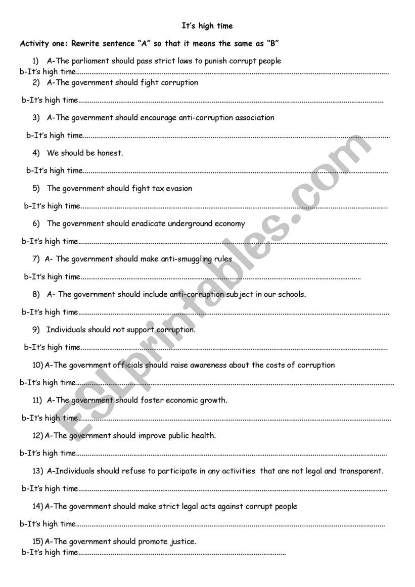 itÂ´s high time worksheet