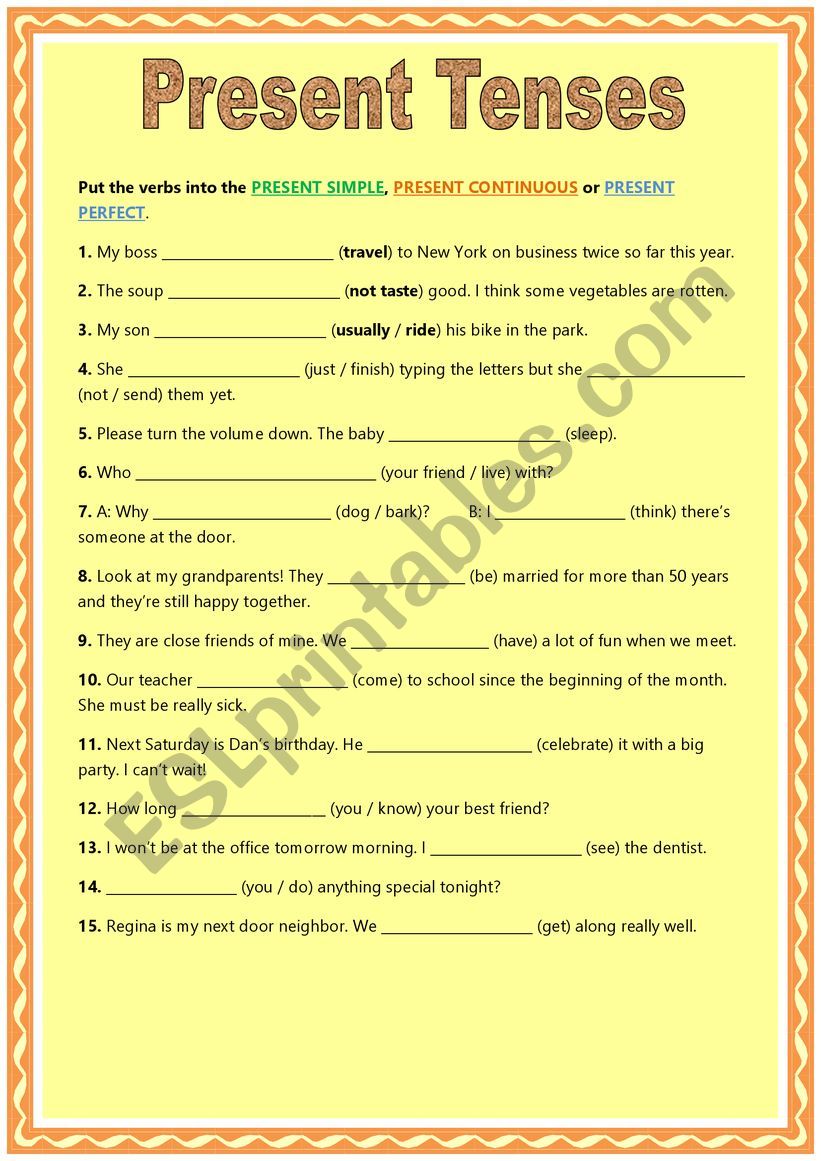 Present tenses worksheet