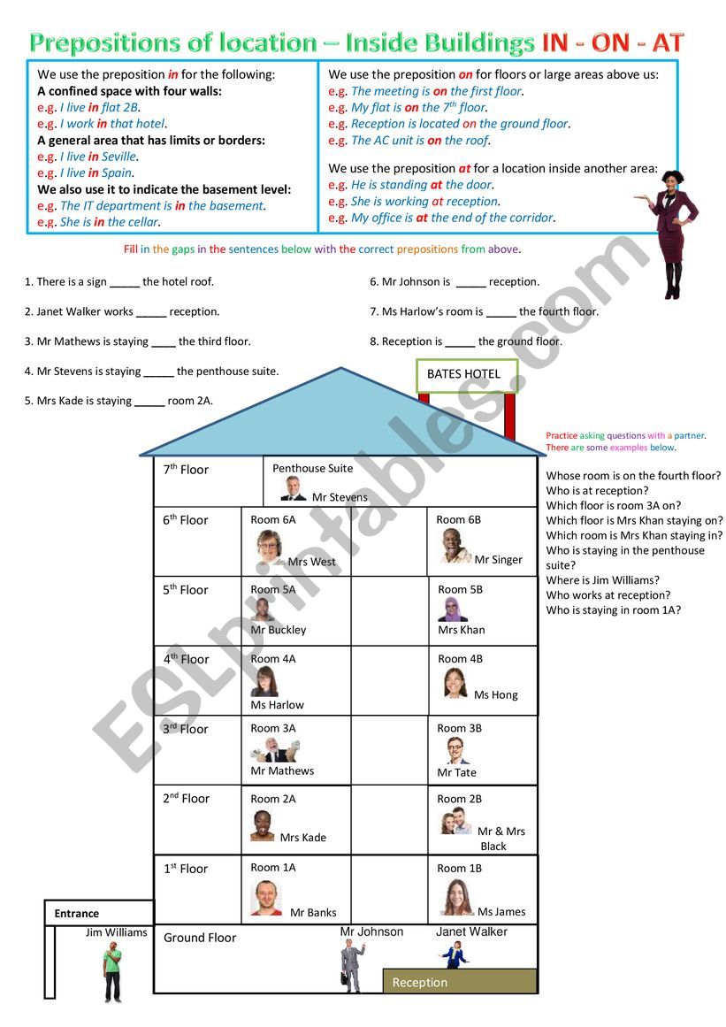 Prepositions of Location Part 1: Inside Buildings - IN ON AT