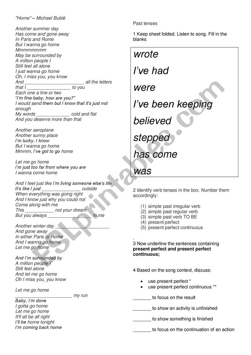 Home Michael BublÃ© worksheet