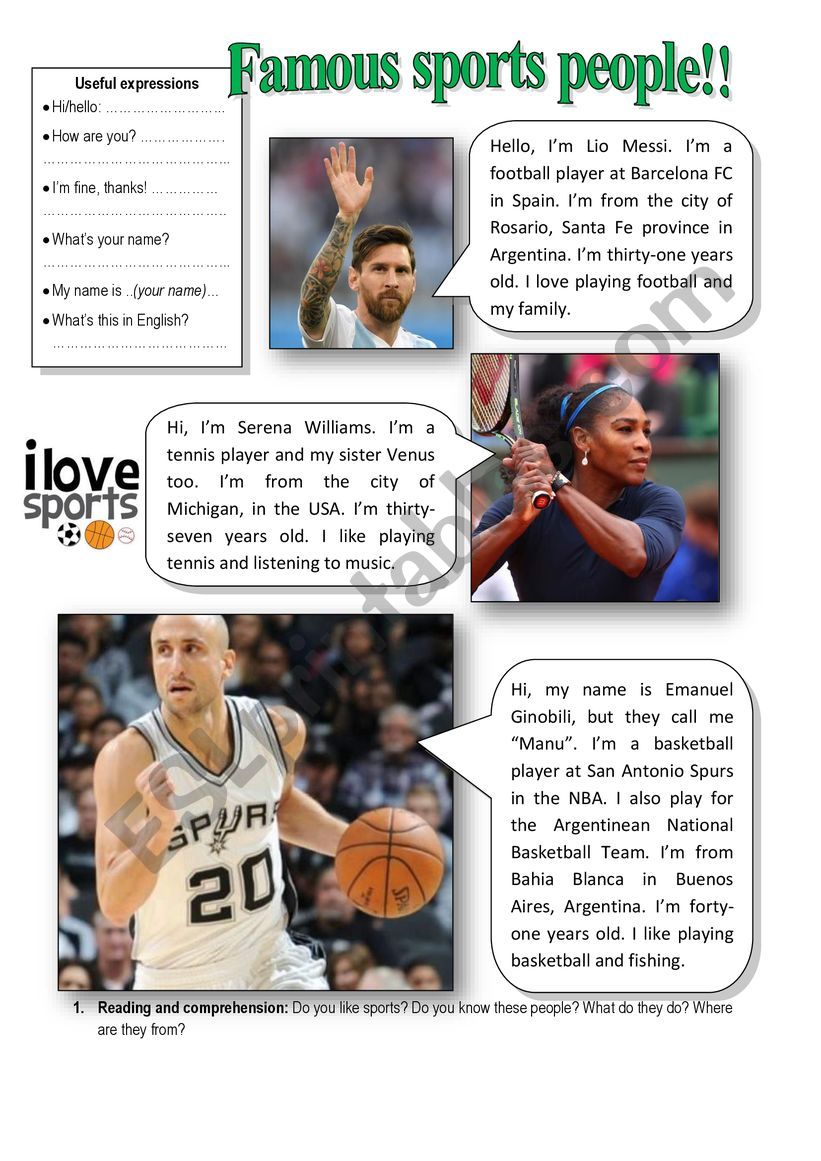 Sports people worksheet