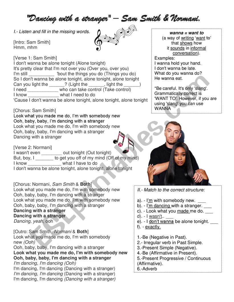 Song Dancing with a stranger worksheet