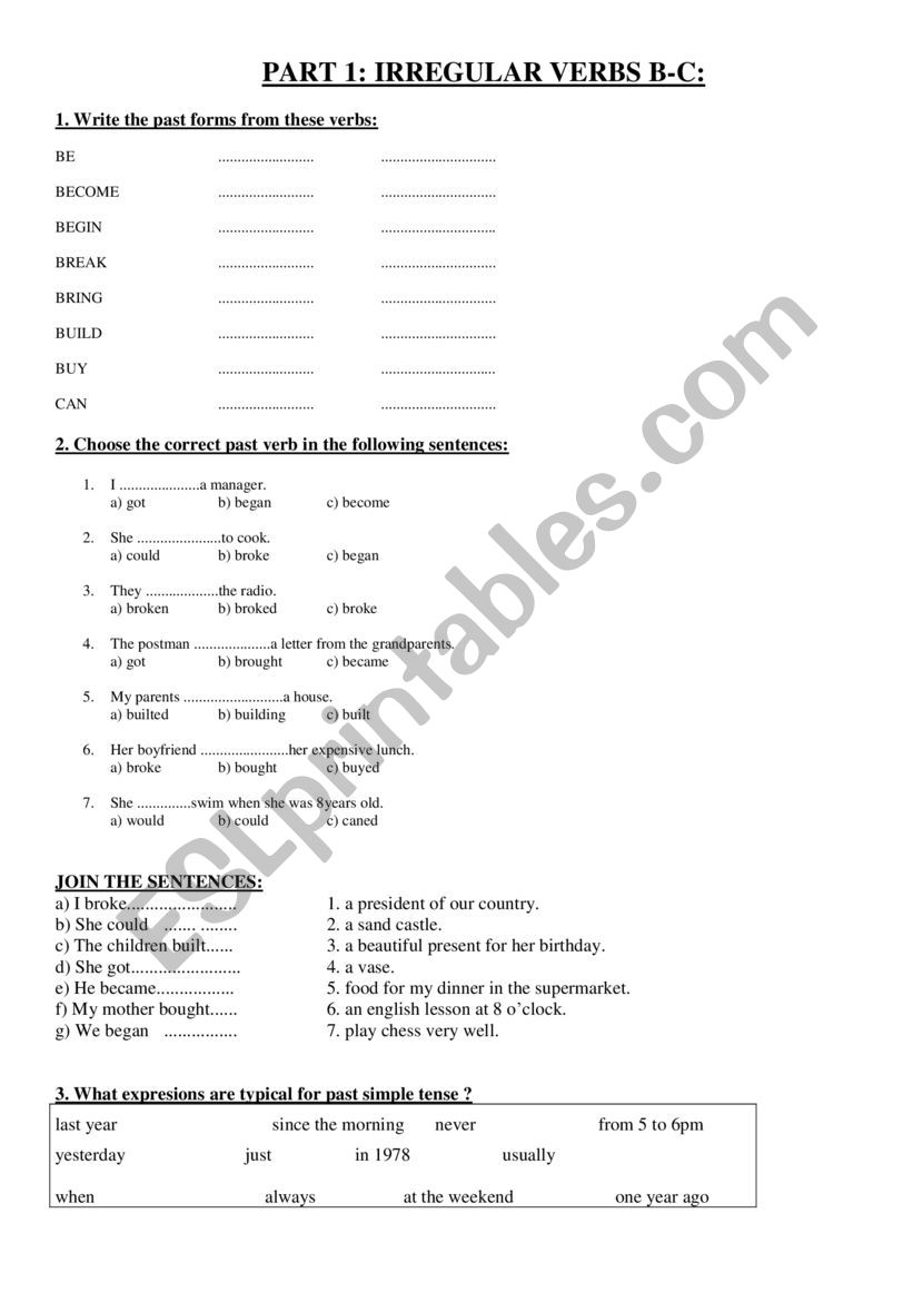 PART 1 - IRREGULAR VERBS B-C worksheet