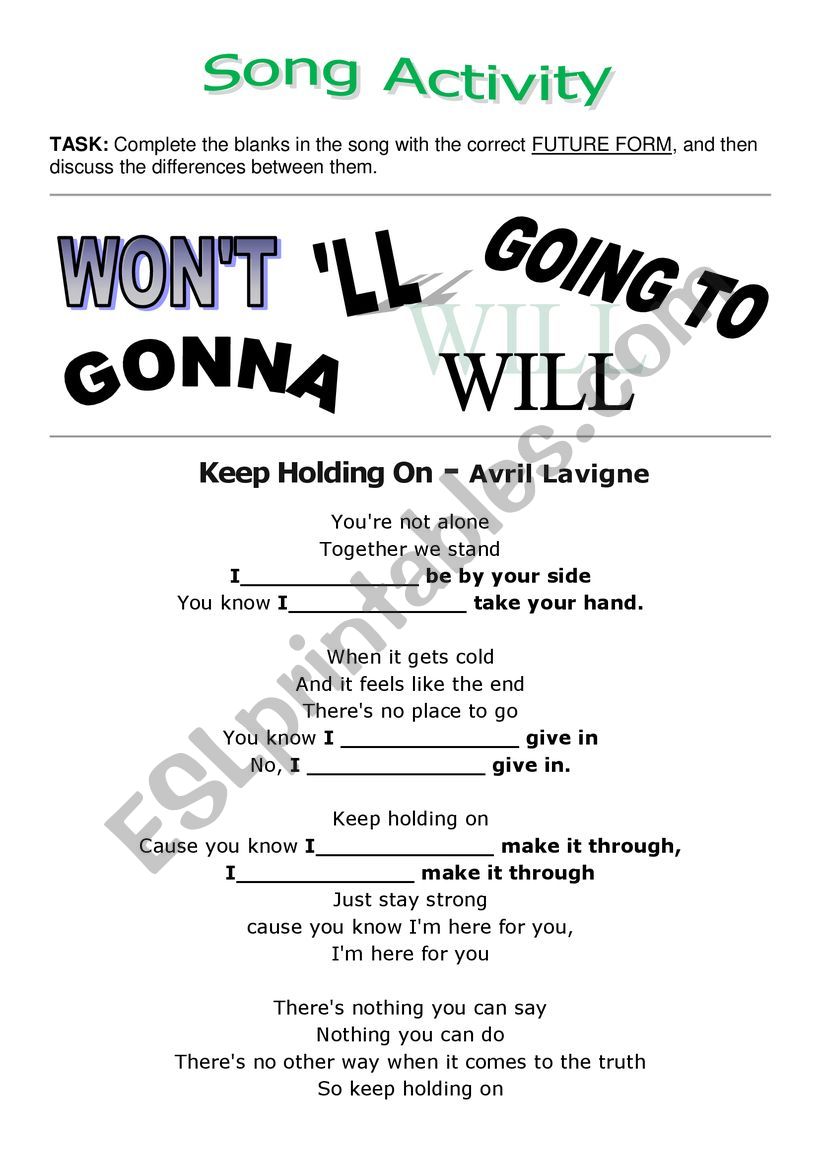 song Keep holding on  worksheet