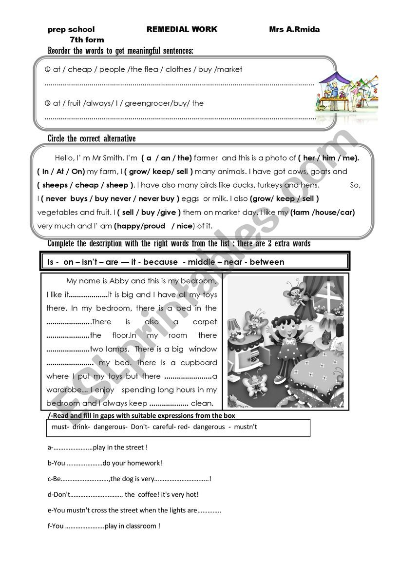 Remedial work worksheet