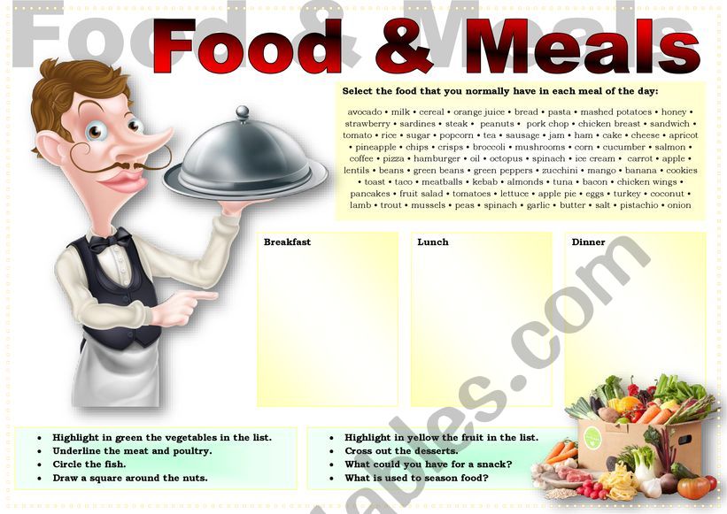 FOOD + MEALS worksheet