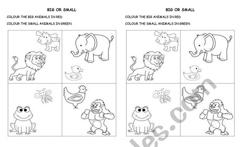 big or small worksheet