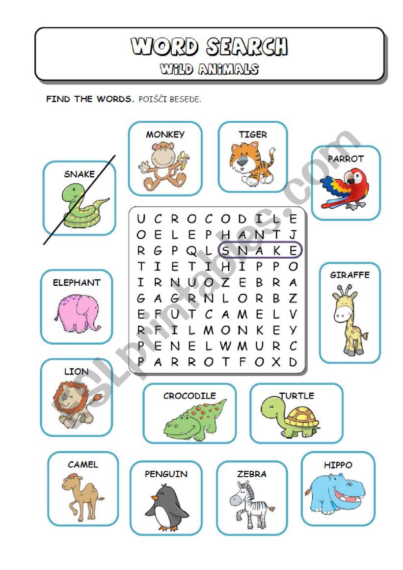 ANIMALS WORDSEARCH CI worksheet