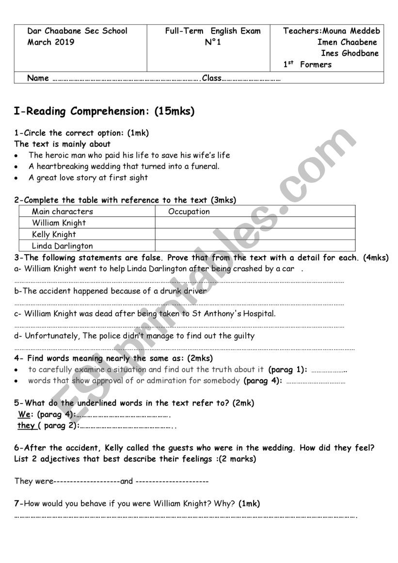 full term test for first formers