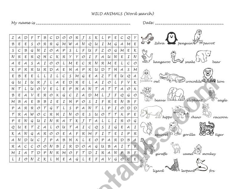 Wild Animals worksheet