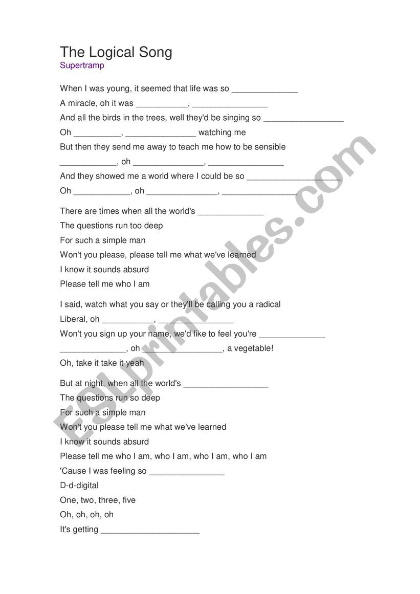 The Logical Song  worksheet
