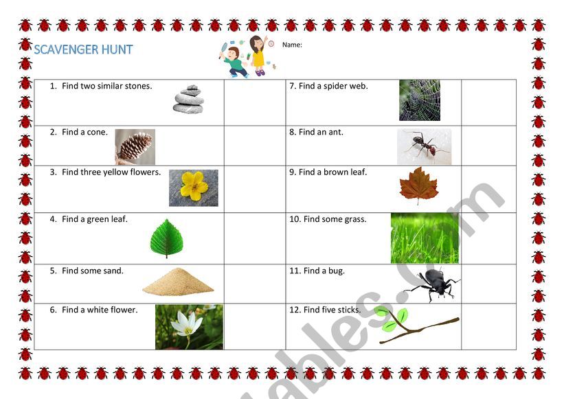 Scavenger hunt: Nature worksheet